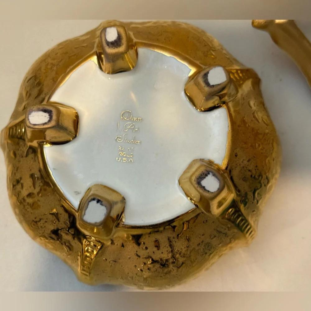 Mid-Centry Modern‎ 22 Karat Gold Ceramic Footed Candy Dish